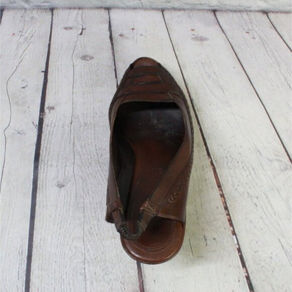 Frye Brown Leather Slip On Sling Back Open Toe Heeled Sandals Size 9.5 B - Picture 6 of 9